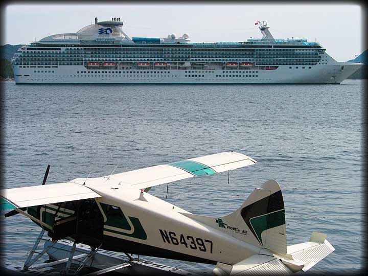 Coral Princess Anchored In Ketchikan, Floatplane