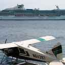 Coral Princess Anchored In Ketchikan, Floatplane