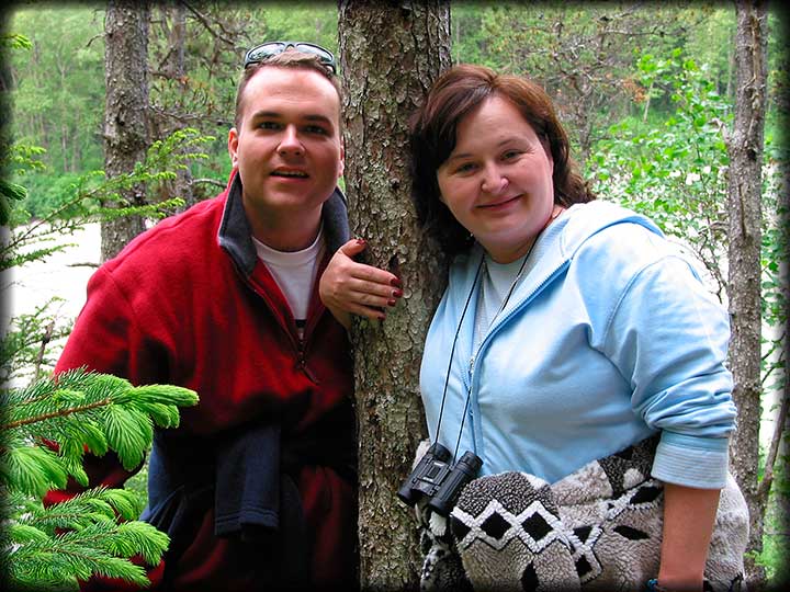 Jaddie & Becky On Chilkoot Trail; Tayia River In Background