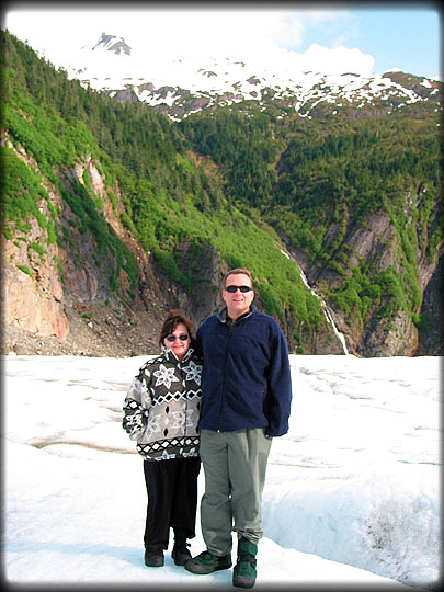 Jaddie & Becky Standing On Mendenhall Glacier