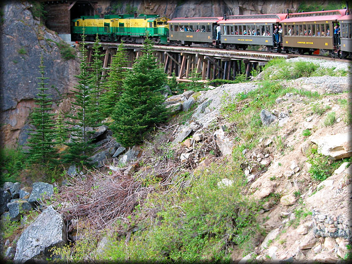 White Pass & Yukon Route Express Winding Up Mountain Entering Tunnel