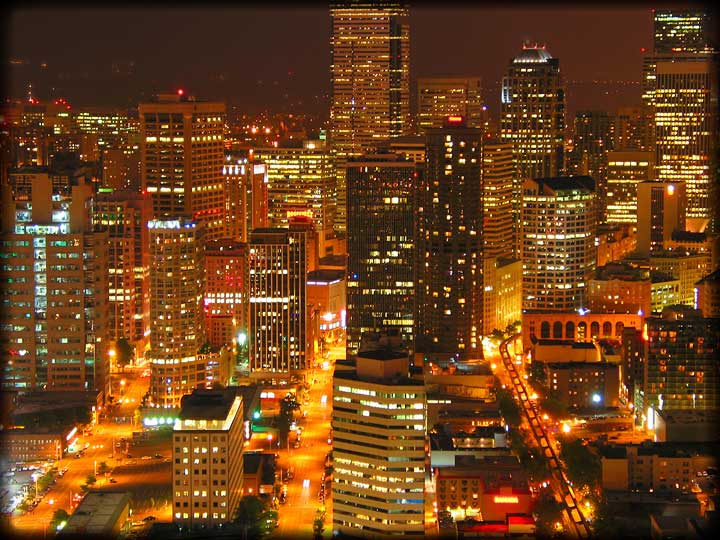 Nighttime View Of Seattle From Space Needle