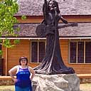 Becky With Bob Marley Statue