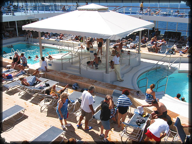 Pool Area Separated By Hottubs