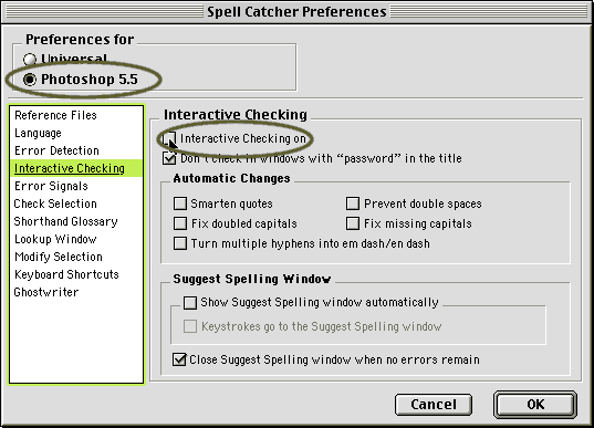 Spell Catcher Preferences Window