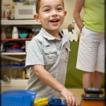 Devon playing with Max’s new wooden railway