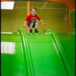 About to sail down the big slide at Catch Air